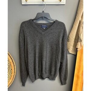100% Cashmere Club Room Mens XL Sweater V-Neck Gray Luxury Pullover Knit